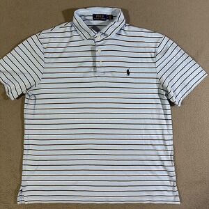 Polo Ralph Lauren Mens Striped Polo Shirt Blue ‎ Short Sleeve Size Medium